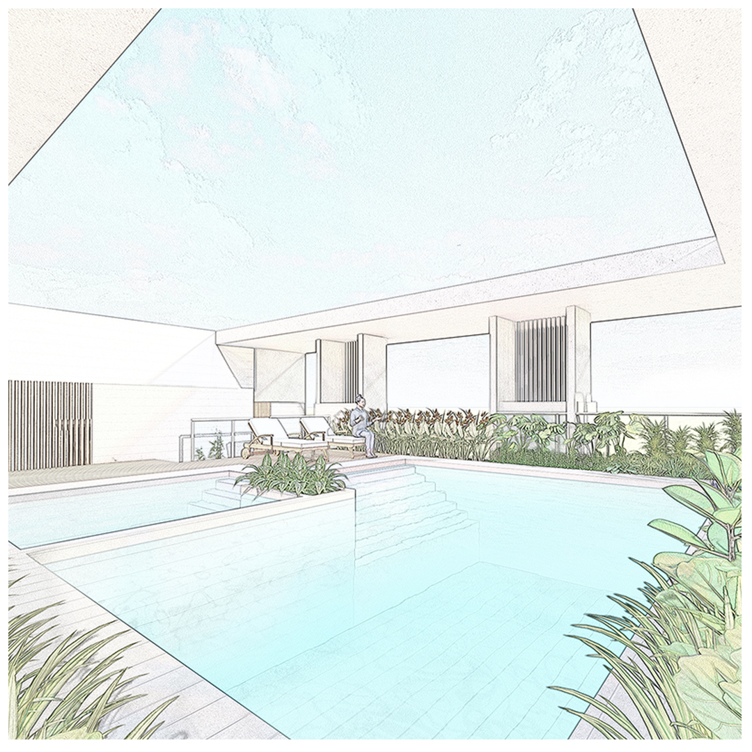 majas pool view sketch